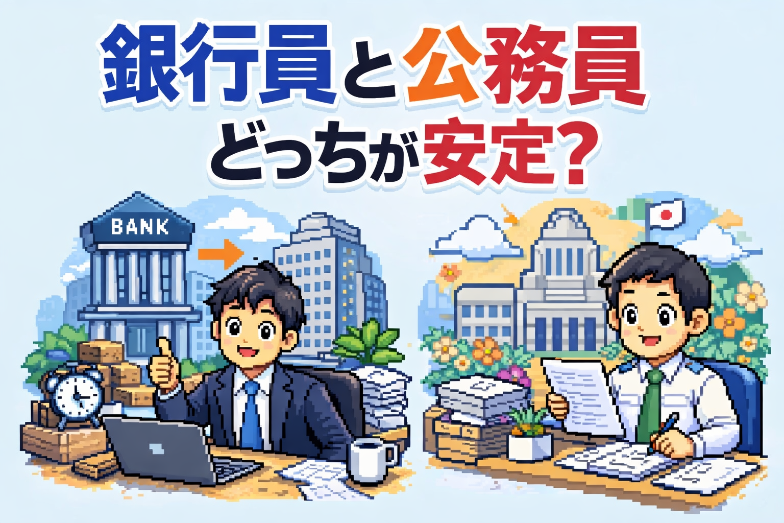 銀行員と公務員どっちが安定?両方経験後出戻り銀行員が退職金・雇用・将来不安を整理