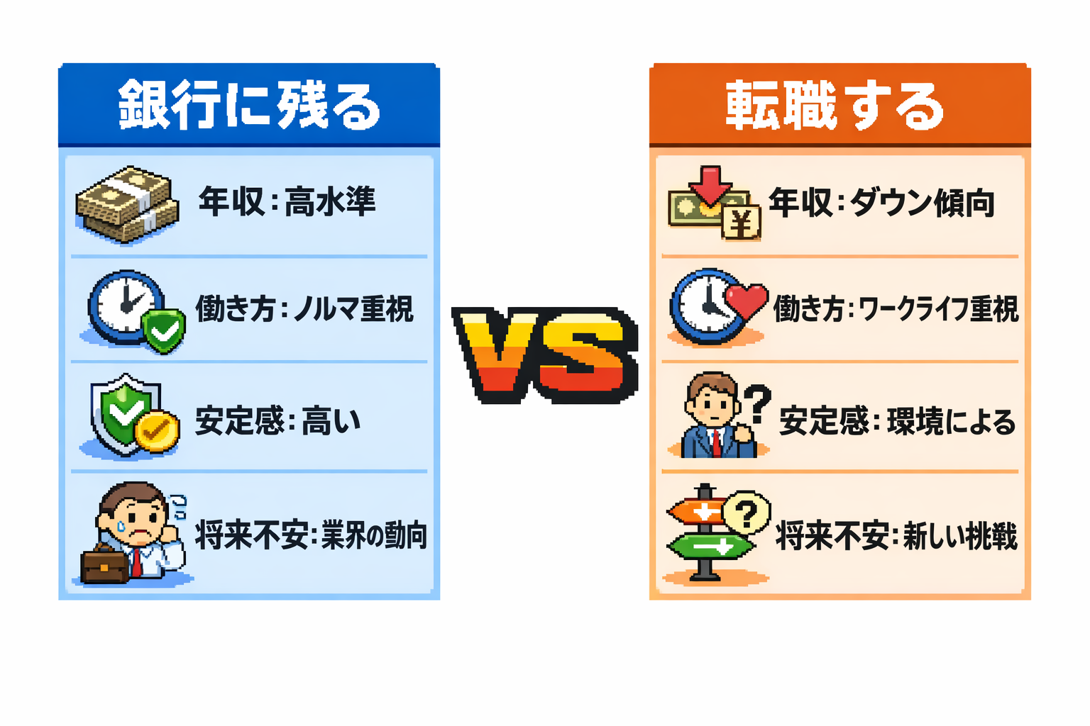 銀行に残る vs 転職する 比較図
