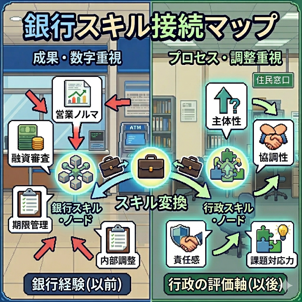 銀行員から公務員への自己PRの図解